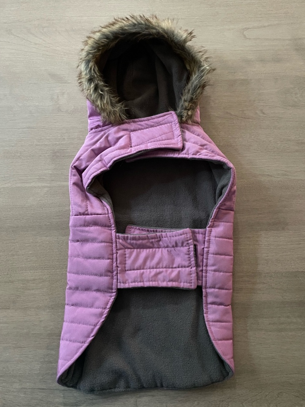 Eddie Bauer Pet Quilted Winter Dog Jacket w/Faux Fur Hood - Purple - Size Medium